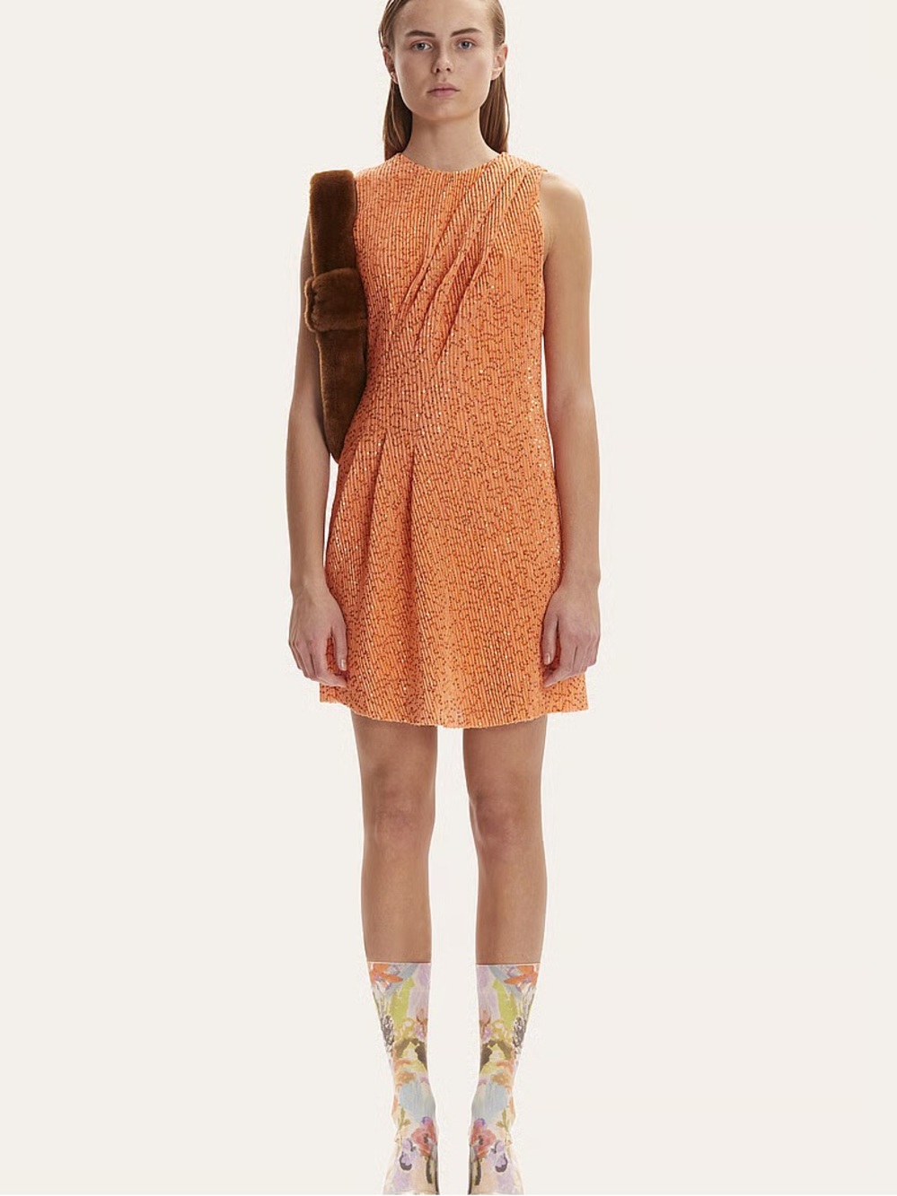 Stine Goya Louisa Sequin Mini Dress Small Orange NEW